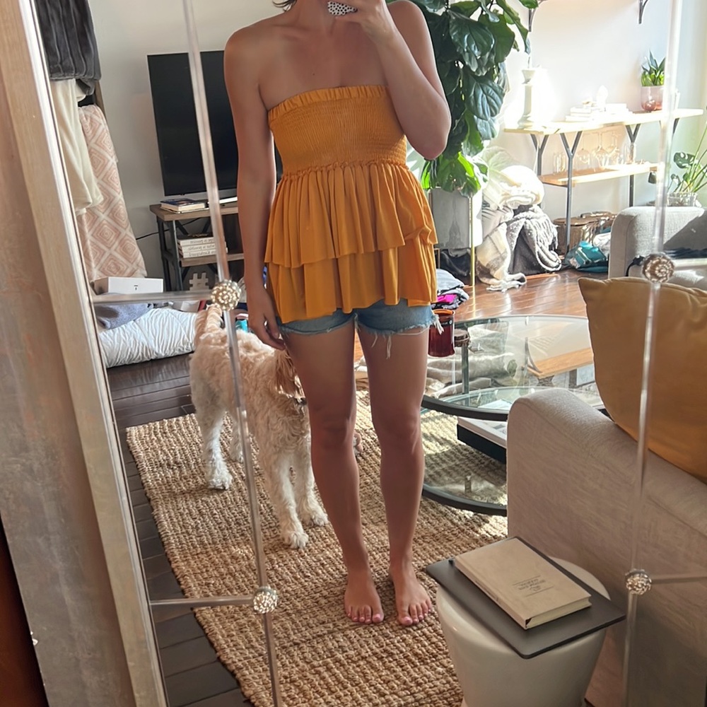 Anthropology mustard yellow strapless top, new with tags